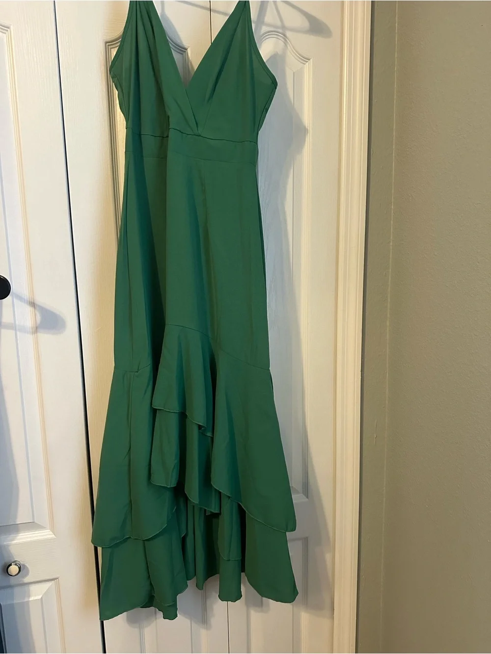 Green V-Neck High-Low Ruffle Dress - Picture 2 of 5